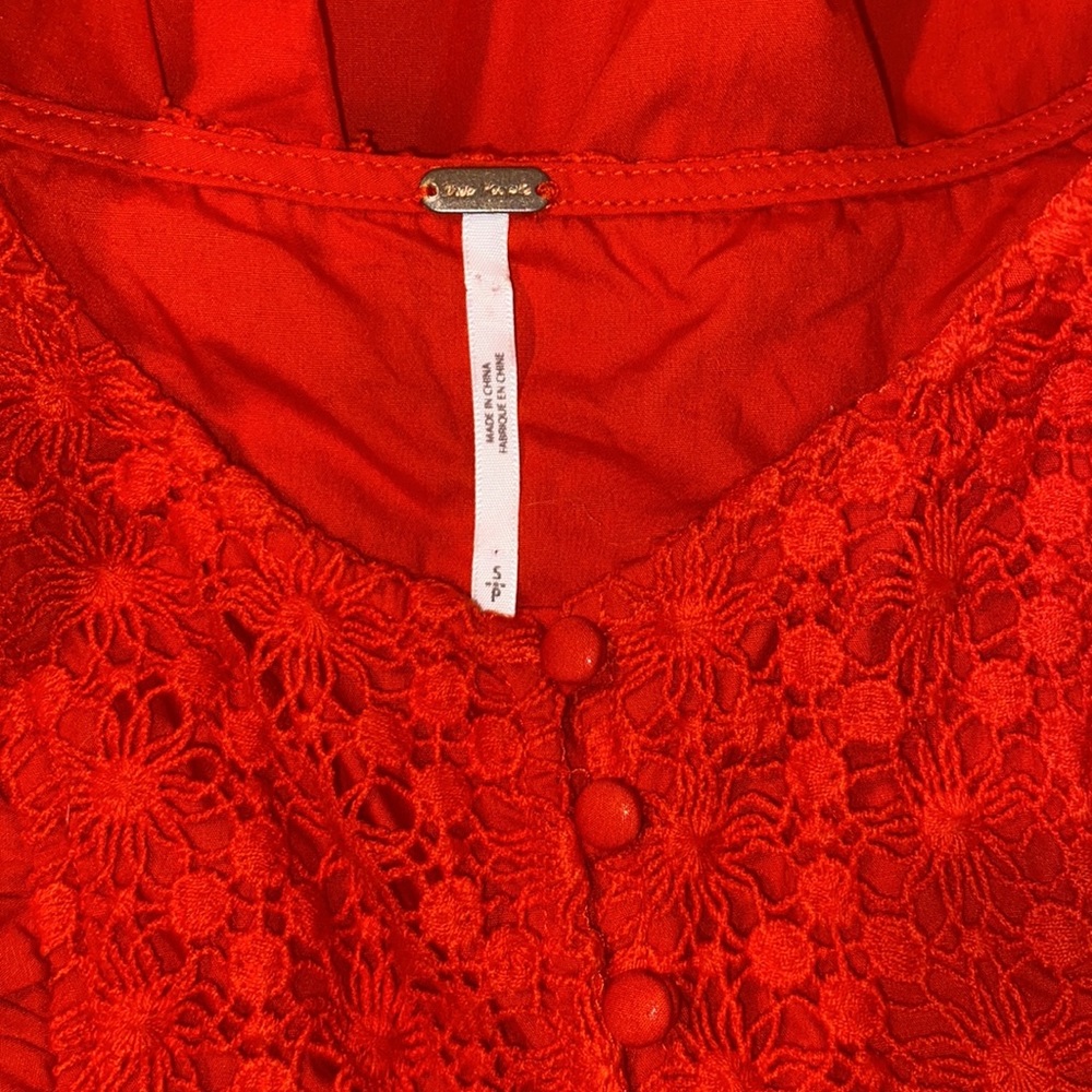 Free People Red Crochet Lace Bib Babydoll Dress - Picture 9 of 10